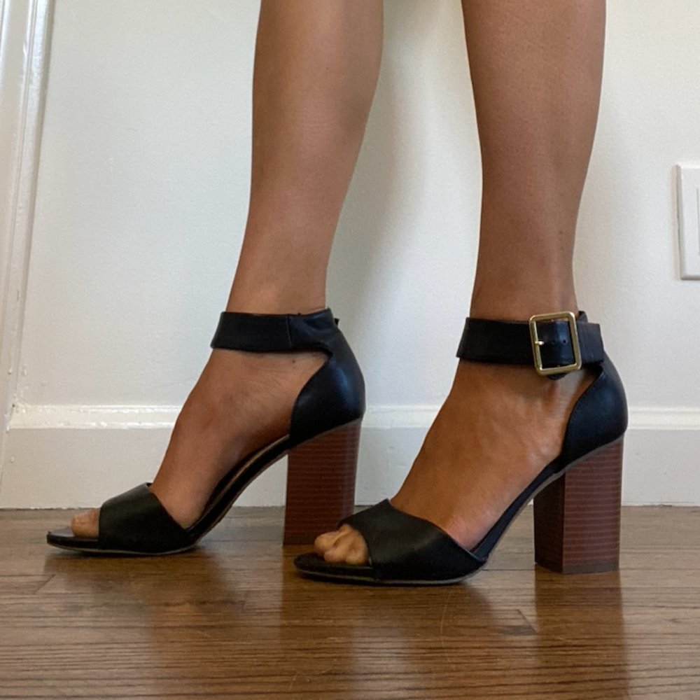 Black Faux Leather Heeled Sandal